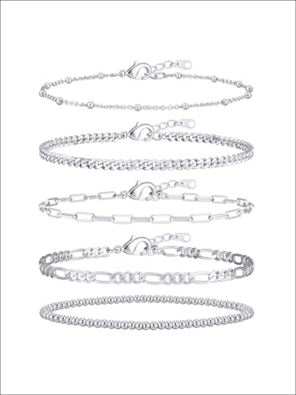 14K Gold Plated Stackable Bracelet Set Adjustable Paperclip Cuban Link